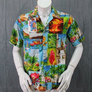 Vintage Hawaiian Shirt - Multi-Picture Block Pattern by Island Togs -Mens Medium